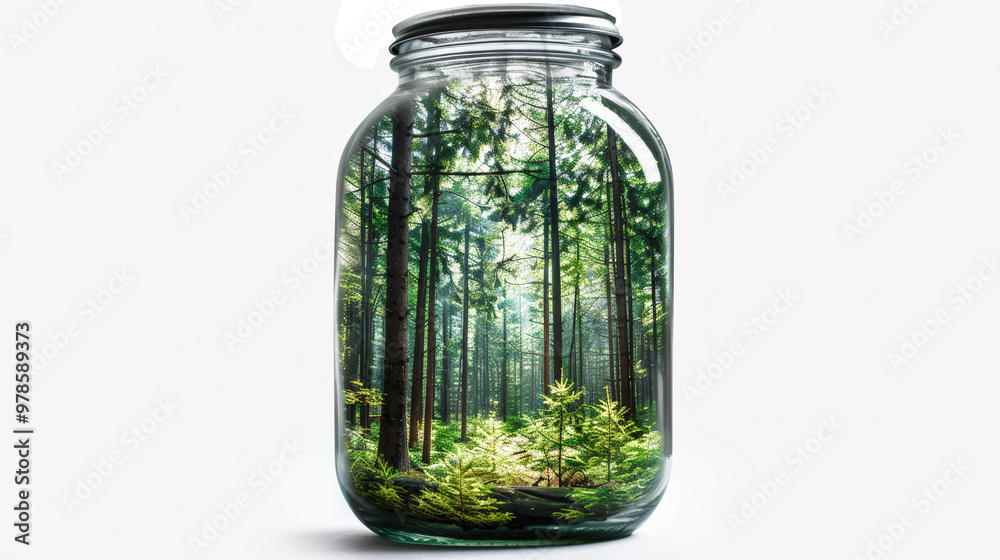 Forest in a jar, on natural background. Nature in a bottle concept. Forest in a jar, on natural background. Nature in a bottle concept.