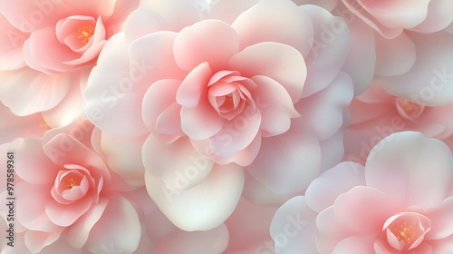 Illustration of delicate camellia flowers with fine petal details, hyper-realistic, sharp images, high quality