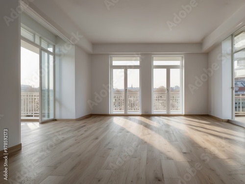 Wallpaper Mural Empty Room with Hardwood Floors and Large Windows Torontodigital.ca