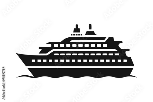 cruise ship in ocean with wave vector illustration
