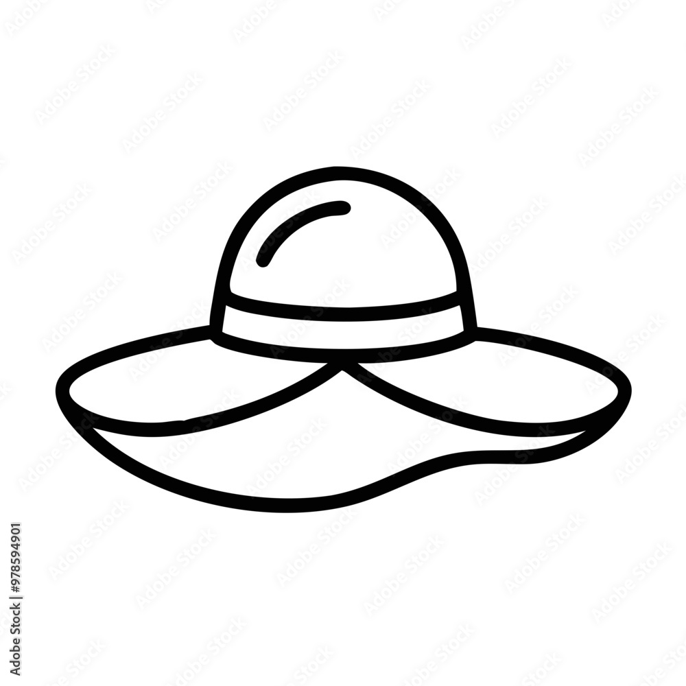 Wide-brimmed sun hat icon in outline style Wide-brimmed sun hat icon in outline style