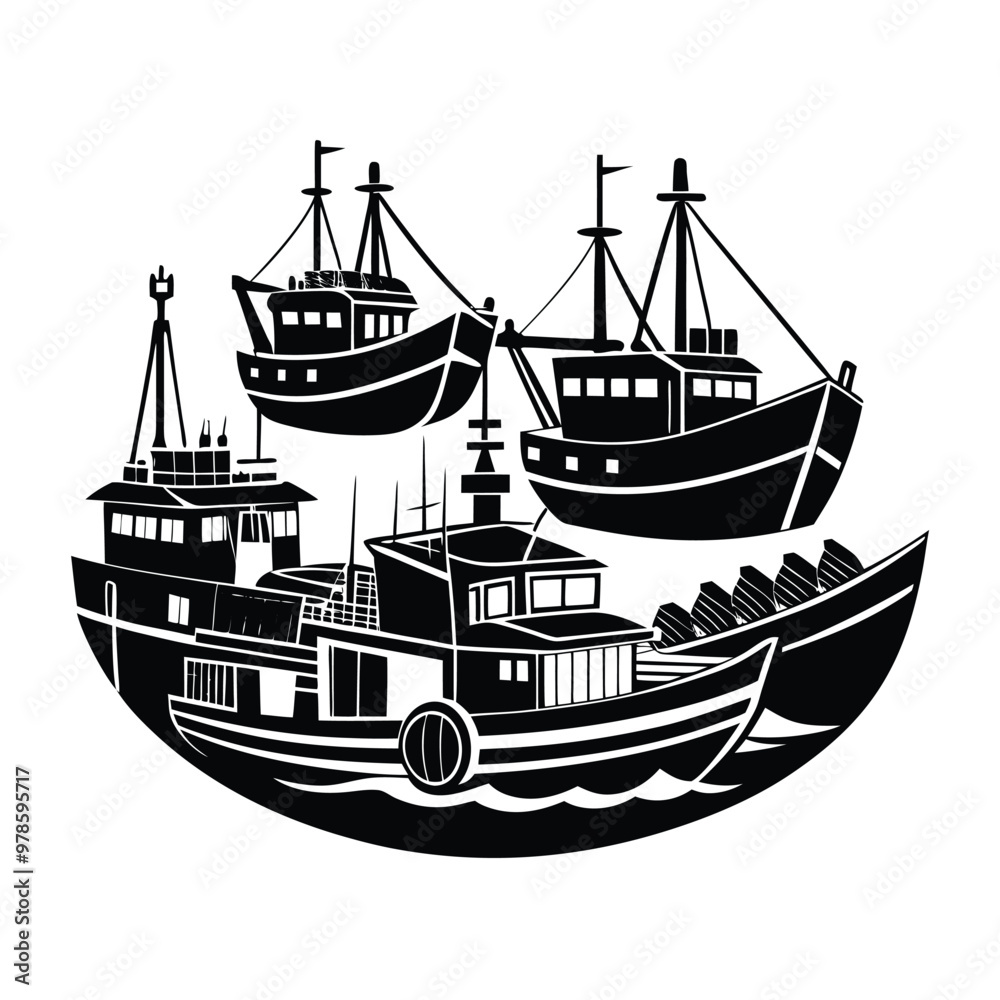 Set of Fishing Boats At The Mercado de Mariscos fish market