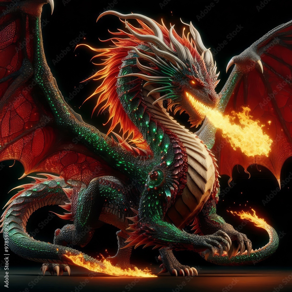 Obraz premium fire dragon on black isolated background