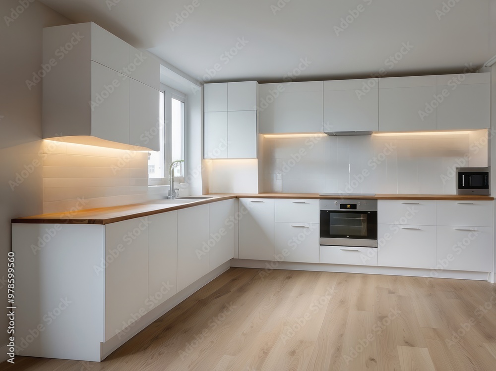 Modern White Kitchen with Wooden Countertop and Under Cabinet Lighting Modern White Kitchen with Wooden Countertop and Under Cabinet Lighting