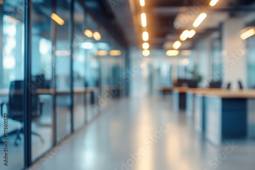 Wallpaper Mural Blurred view of a modern office space with glass walls and workstations. Torontodigital.ca