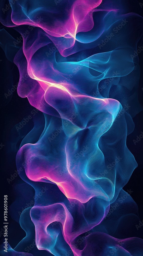 Abstract Flowing Neon Smoke in Pink and Blue, Futuristic Glowing Design for Banner or Header Abstract Flowing Neon Smoke in Pink and Blue, Futuristic Glowing Design for Banner or Header