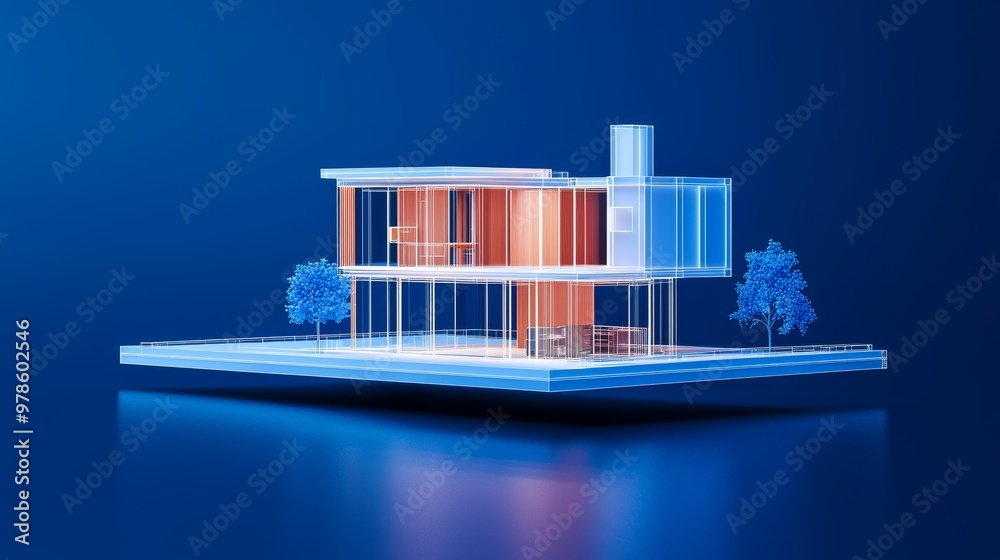 Futuristic 3D-rendered house model with glass walls, symbolizing modern architecture and real estate innovation. Futuristic 3D-rendered house model with glass walls, symbolizing modern architecture and real estate innovation.