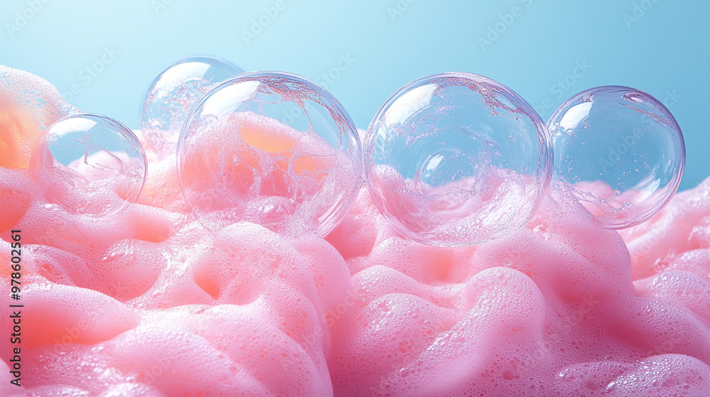 A vibrant composition of pink foam with delicate soap bubbles reflecting light, creating a dreamy and playful atmosphere. A vibrant composition of pink foam with delicate soap bubbles reflecting light, creating a dreamy and playful atmosphere.