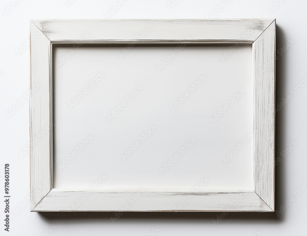 Fototapeta premium Distressed White Wooden Picture Frame on White Background