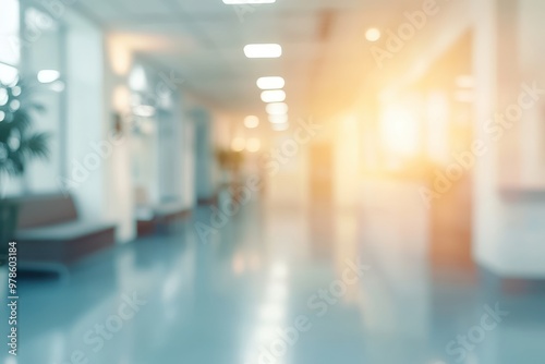 Wallpaper Mural Blurry interior of a modern hallway with soft lighting and a plant. Torontodigital.ca