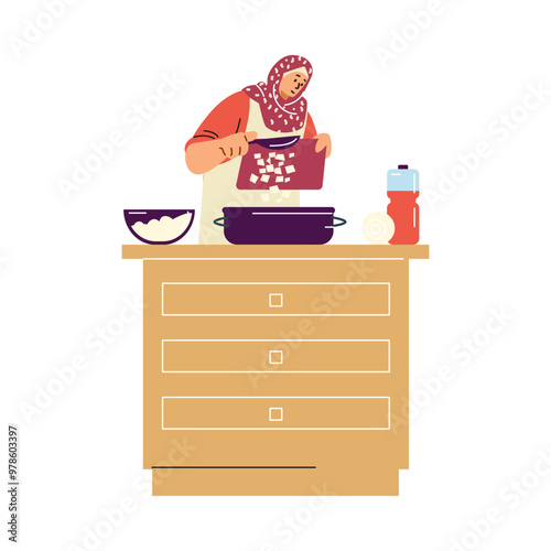 Muslim woman cooking vector illustration photo