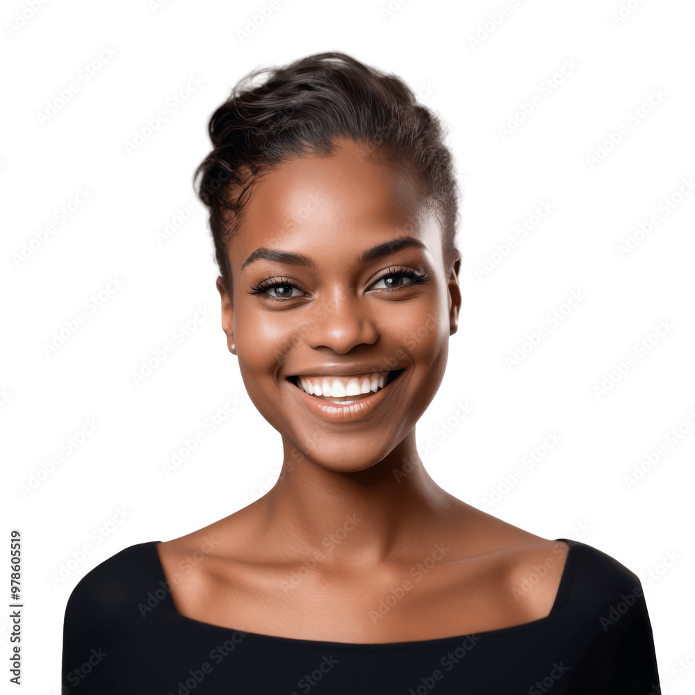 portrait of a smiling african american woman short hair wearing black shirt isolated on transparent background portrait of a smiling african american woman short hair wearing black shirt isolated on transparent background