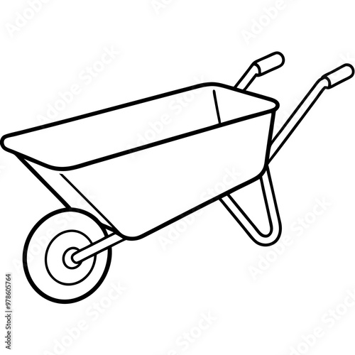 Vector illustration of a garden hand wheelbarrow with a black line. Garden Wheelbarrow icon