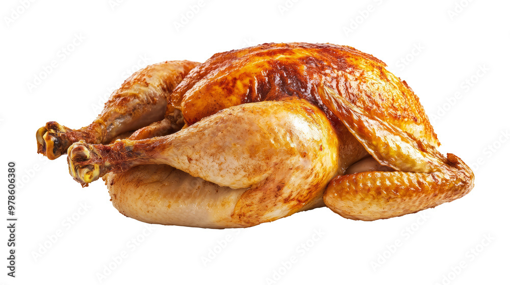 A golden-brown roasted chicken, ready to be served. A golden-brown roasted chicken, ready to be served.