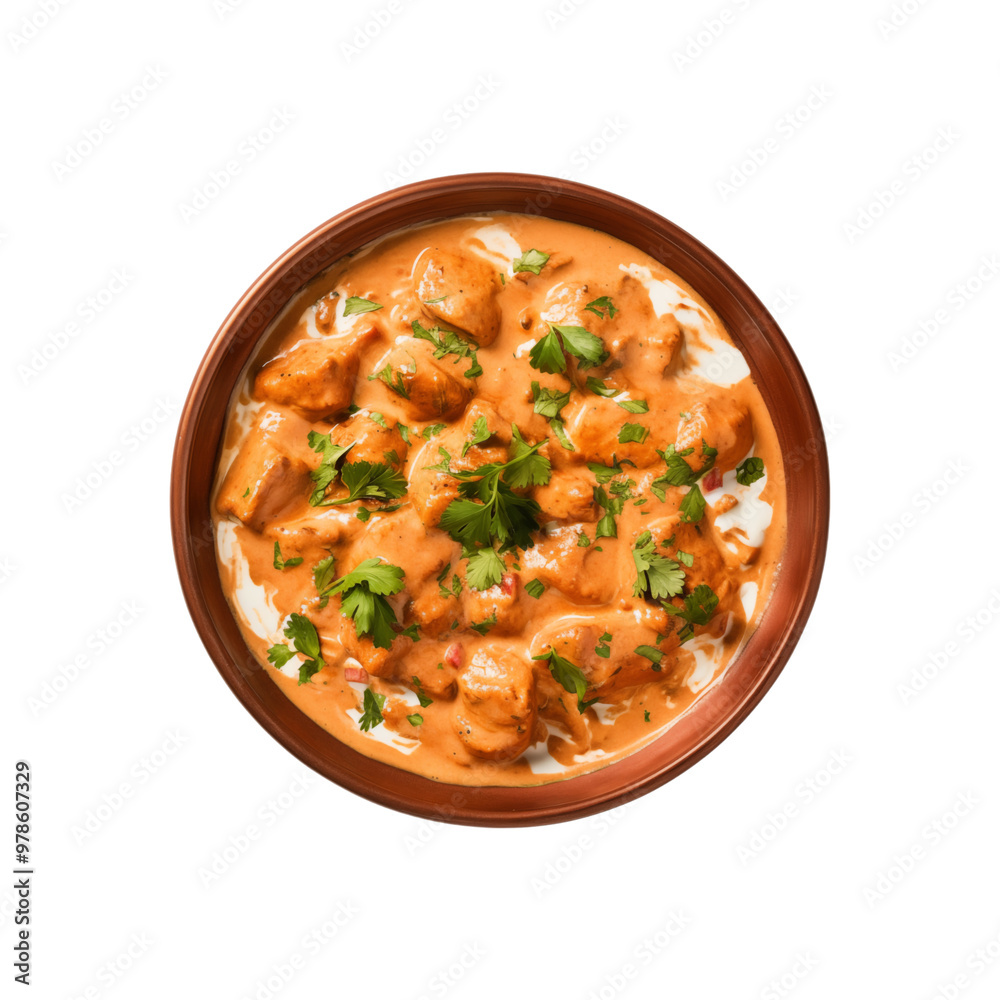 Rice, butter chicken, creamy sauce, parsley, and a white bowl. Perfect for recipe cards, restaurant menus, cookery websites, and food blogs. Generative AI Rice, butter chicken, creamy sauce, parsley, and a white bowl. Perfect for recipe cards, restaurant menus, cookery websites, and food blogs. Generative AI