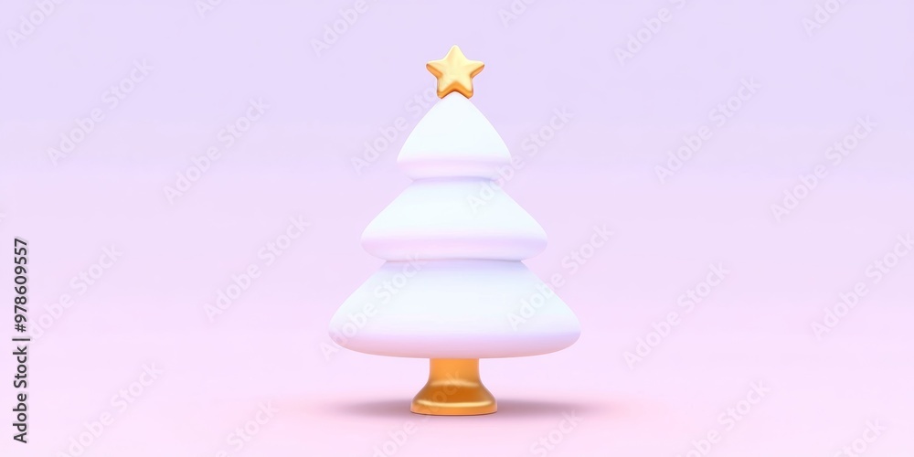 Minimalistic Christmas tree icon in gold and white with clean lines, standing on a smooth surface Minimalistic Christmas tree icon in gold and white with clean lines, standing on a smooth surface