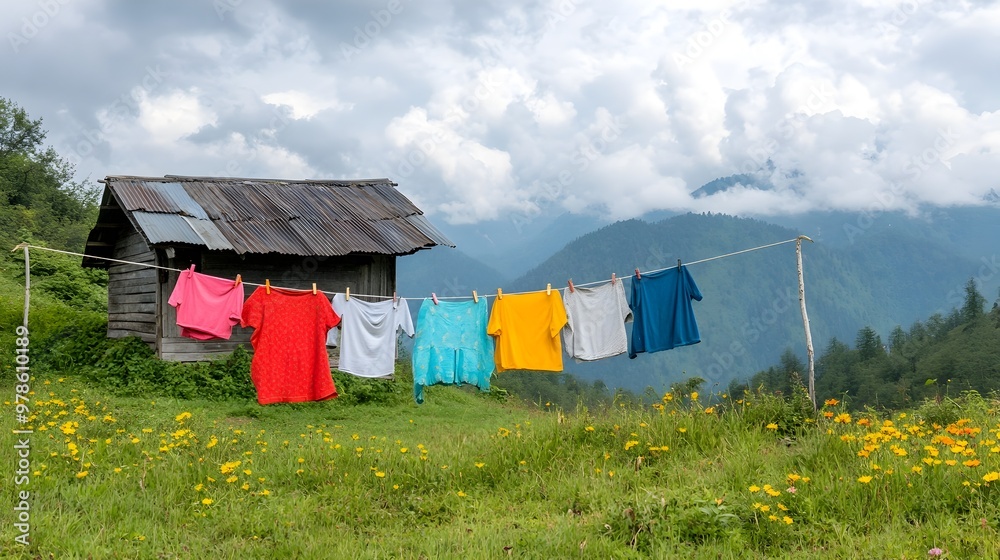 Eco Friendly Family Drying Clothes in Peaceful Off Grid Valley Home Eco Friendly Family Drying Clothes in Peaceful Off Grid Valley Home