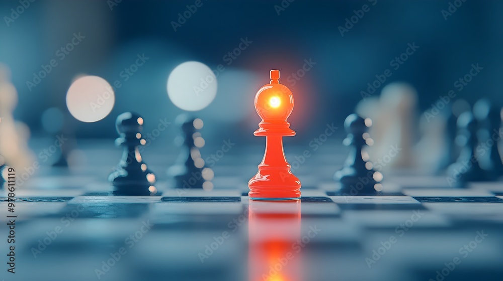 Illuminated Chess Piece Signifying Strategical Business Move