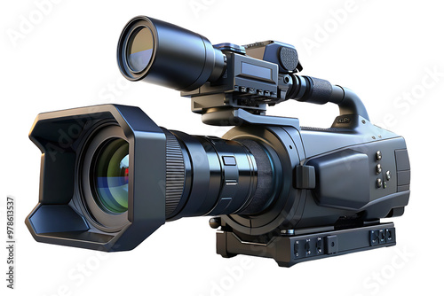 Professional digital video camera on transparent background