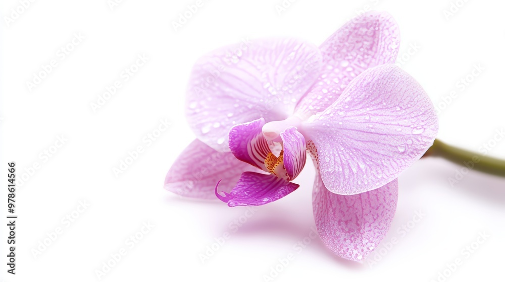 A single purple orchid flower, isolated on solid white background, high-resolution, luxury and sophistication. A single purple orchid flower, isolated on solid white background, high-resolution, luxury and sophistication.