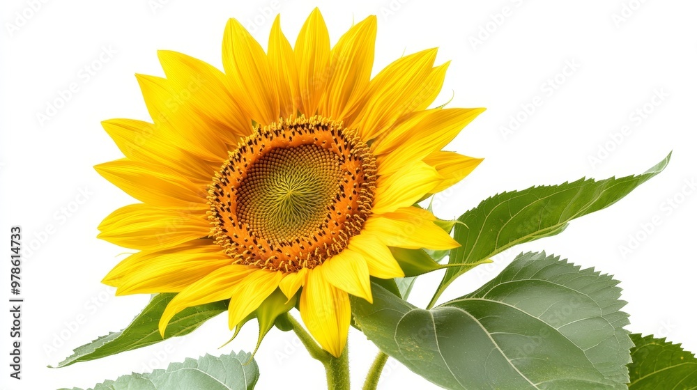 A single sunflower in full bloom, with vivid yellow petals and a deep brown center, isolated on a pure white background, perfect for summer-inspired visuals. A single sunflower in full bloom, with vivid yellow petals and a deep brown center, isolated on a pure white background, perfect for summer-inspired visuals.