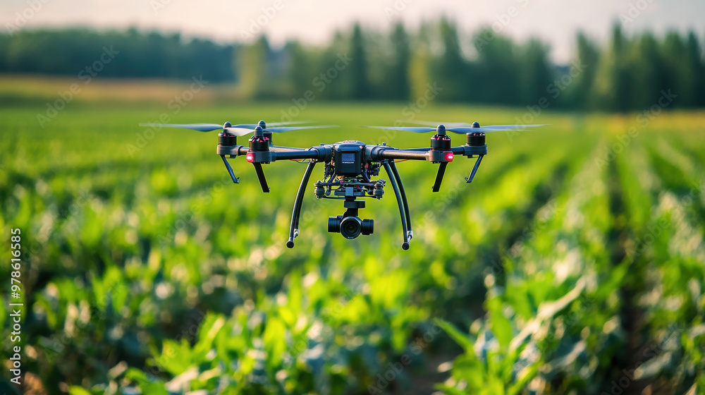 Drone monitoring crop health using thermal imaging in lush field Drone monitoring crop health using thermal imaging in lush field