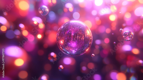 A vibrant, colorful bubble surrounded by shimmering lights, perfect for adding a touch of joy and magic to any project.