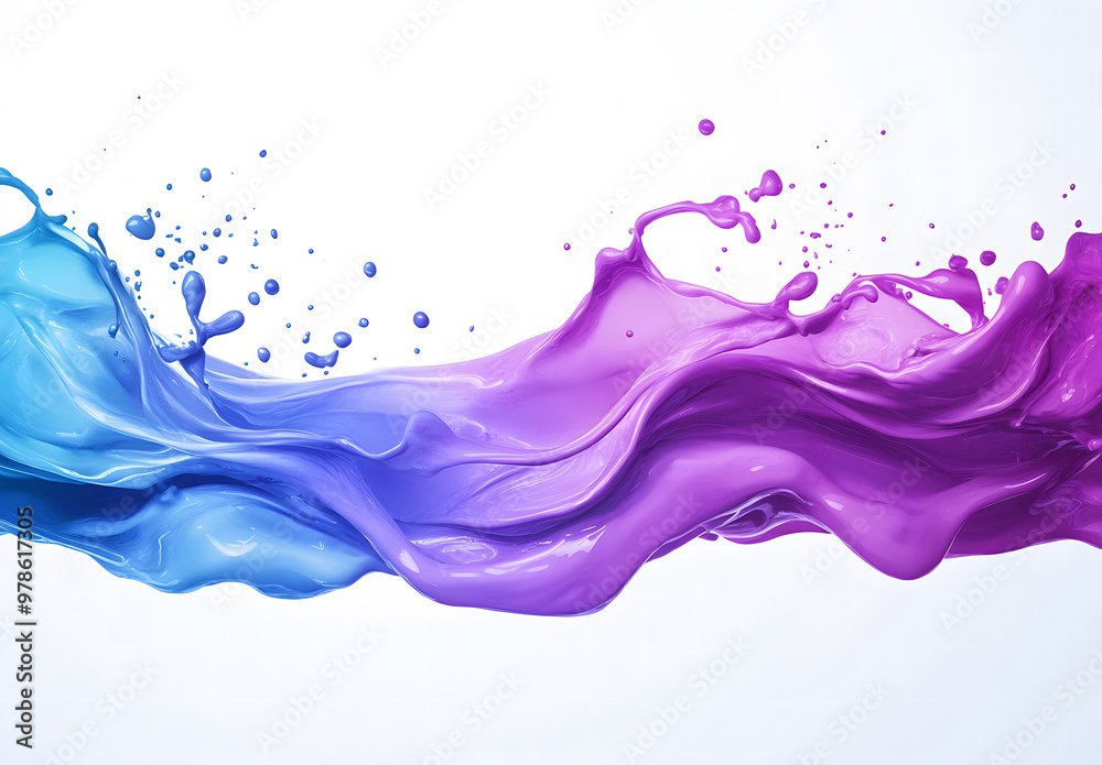 Vibrant Blue and Purple Liquid Splash with Dynamic Droplets on White Background Vibrant Blue and Purple Liquid Splash with Dynamic Droplets on White Background