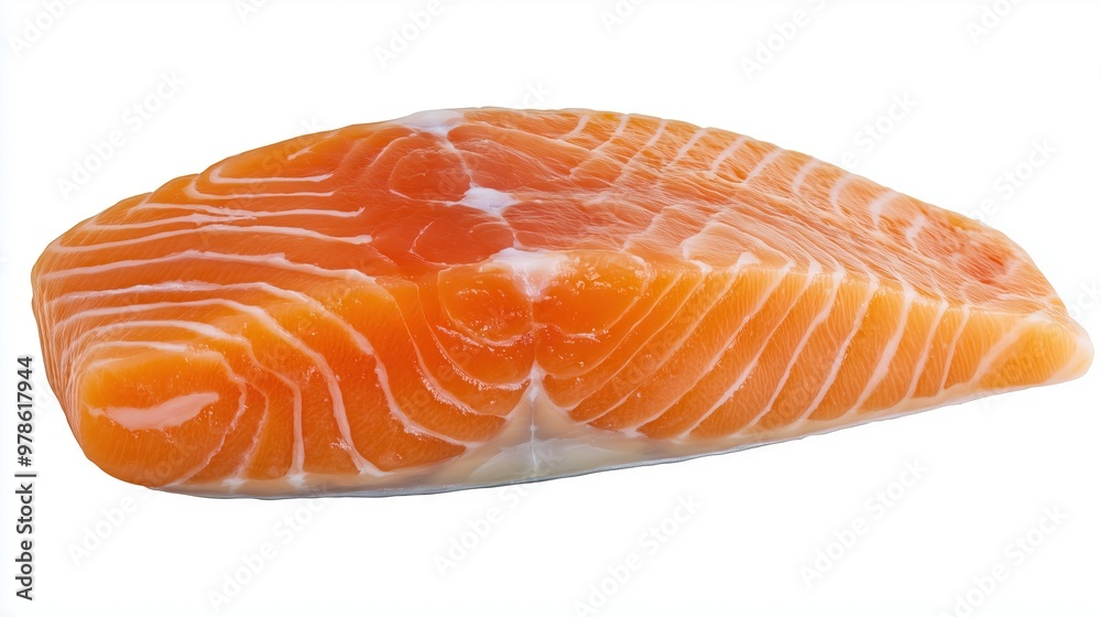 Piece of raw salmon steak, on white background Piece of raw salmon steak, on white background