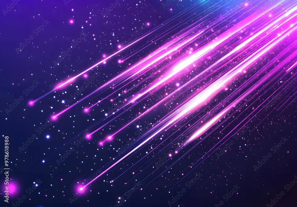 Fototapeta premium Magical Starry Sky with Flowing Purple and Blue Waves and Sparkling Stars