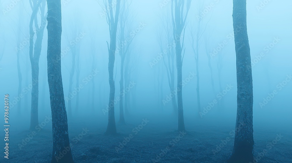 Misty Enchantment in a Spooky Forest, a panorama showcasing a fog-covered woodland, evoking an eerie, fairy tale atmosphere on a cold morning, embracing tranquil solitude. Misty Enchantment in a Spooky Forest, a panorama showcasing a fog-covered woodland, evoking an eerie, fairy tale atmosphere on a cold morning, embracing tranquil solitude.