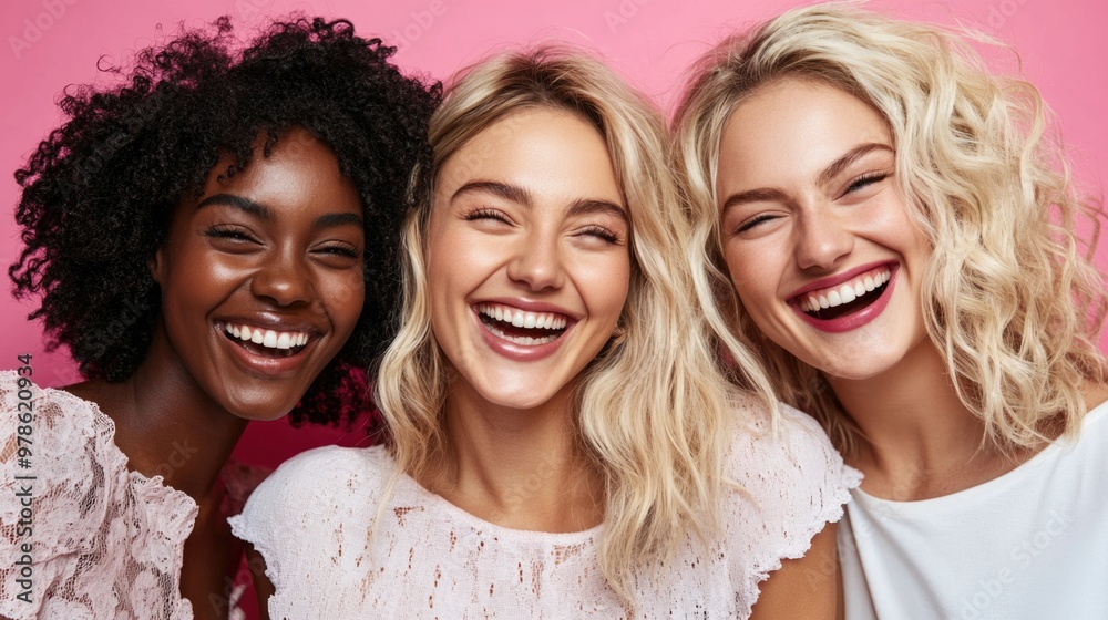 Diverse Trio of Joyful Women Laughing Together - Friendship and Happiness Concept Diverse Trio of Joyful Women Laughing Together - Friendship and Happiness Concept