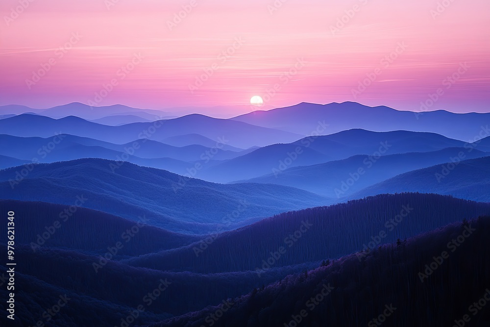 A breathtaking sunrise over rolling mountain ranges in the early morning light creates a stunning landscape of soft colors. Generative AI A breathtaking sunrise over rolling mountain ranges in the early morning light creates a stunning landscape of soft colors. Generative AI