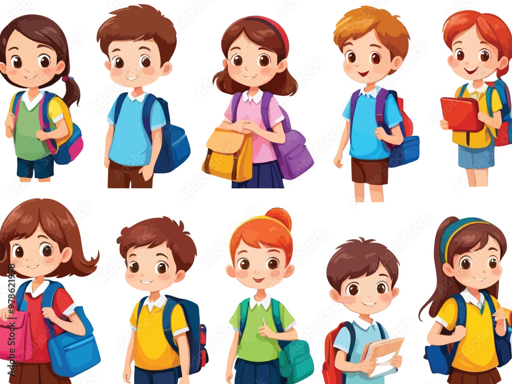 Back to school with boys and girls going to school illustration Back to school with boys and girls going to school illustration