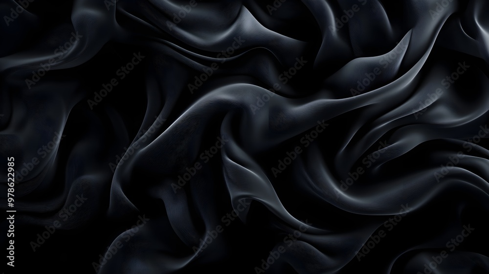 Fototapeta premium Swirling smoke-like lines in abstract gray and black pattern, creating a mysterious atmosphere, Digital art, Monochromatic, Minimalistic design, Seamless pattern.