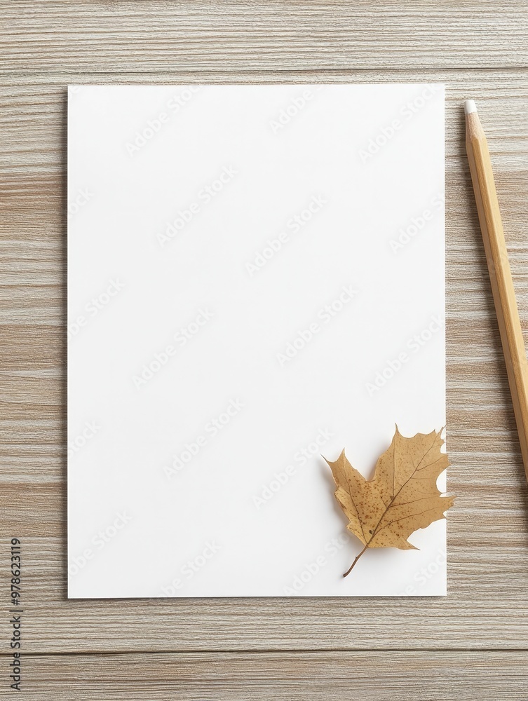 Blank Paper with a Pencil and a Leaf: A Minimalist Composition for Creative Ideas, Nature Inspiration, and Artistic Expression Blank Paper with a Pencil and a Leaf: A Minimalist Composition for Creative Ideas, Nature Inspiration, and Artistic Expression