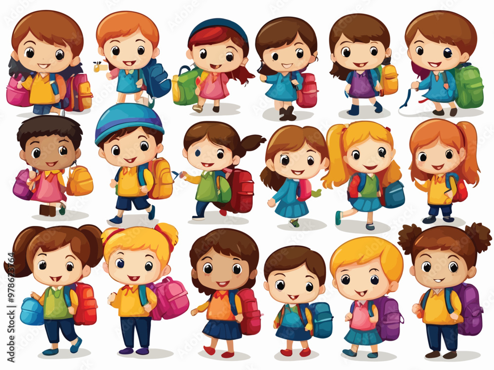 Back to school with boys and girls going to school illustration Back to school with boys and girls going to school illustration