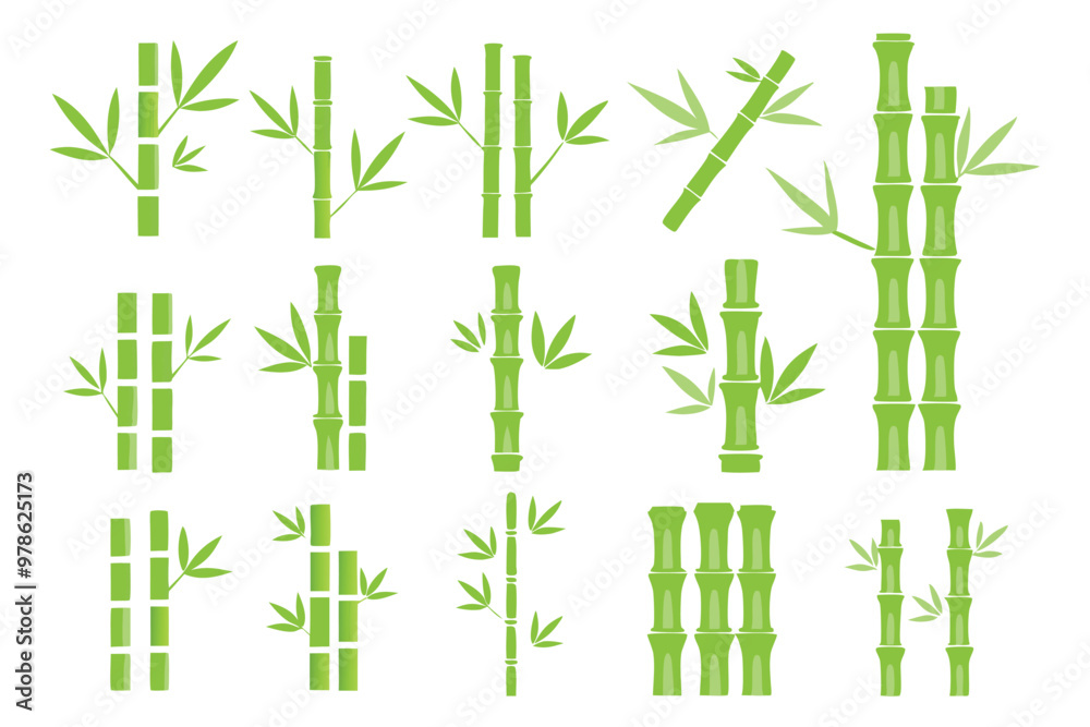 Naklejka premium green bamboo icons collection