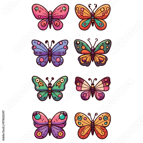 Set of Butterfly animal collection. Colorful Butterflies. Design elements clipart. Spring, summer decoration.