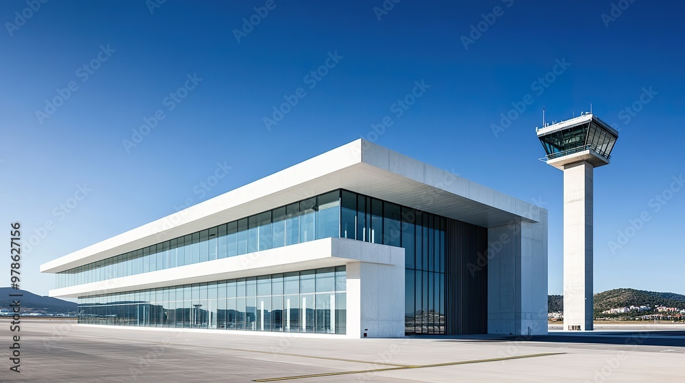 Exterior modern International airport building, with a glass windows, and the control tower. Exterior modern International airport building, with a glass windows, and the control tower.