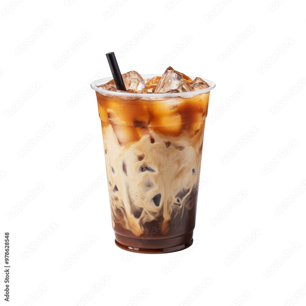 Iced milk coffee in plastic cups is suitable for coffee shop designs, summer drink restaurants, and social media content. Generative AI Iced milk coffee in plastic cups is suitable for coffee shop designs, summer drink restaurants, and social media content. Generative AI