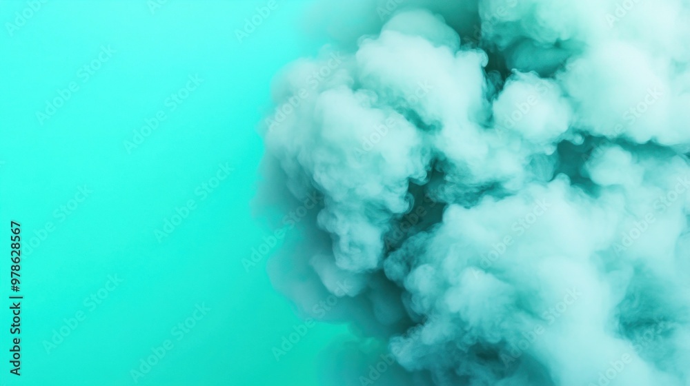 Turquoise smoke swirls and billows in a captivating display, contrasting beautifully with the bright backdrop, adding an artistic touch to the visual experience Turquoise smoke swirls and billows in a captivating display, contrasting beautifully with the bright backdrop, adding an artistic touch to the visual experience