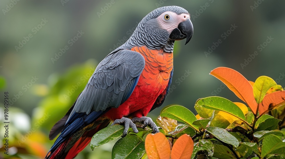 Obraz premium A colorful parrot perched on vibrant foliage in a natural setting.