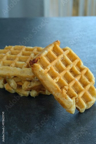 Belgian waffles on a dark background