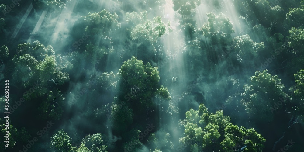 Sunlight Beams Through Foggy Forest Sunlight Beams Through Foggy Forest