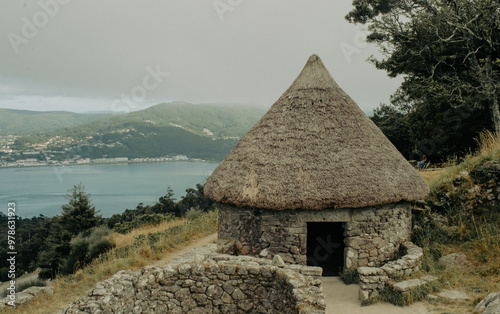 celtic dwelling on the Santa Trega hill and hillfort in spain photo