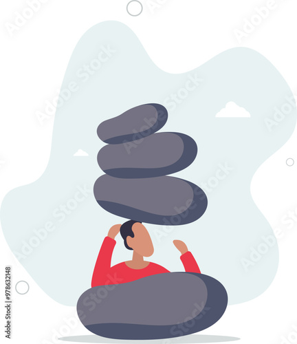 Burden, obligation to pay off, heavy stress problem or difficulty, work pressure thinking to make decision,flat design with people.