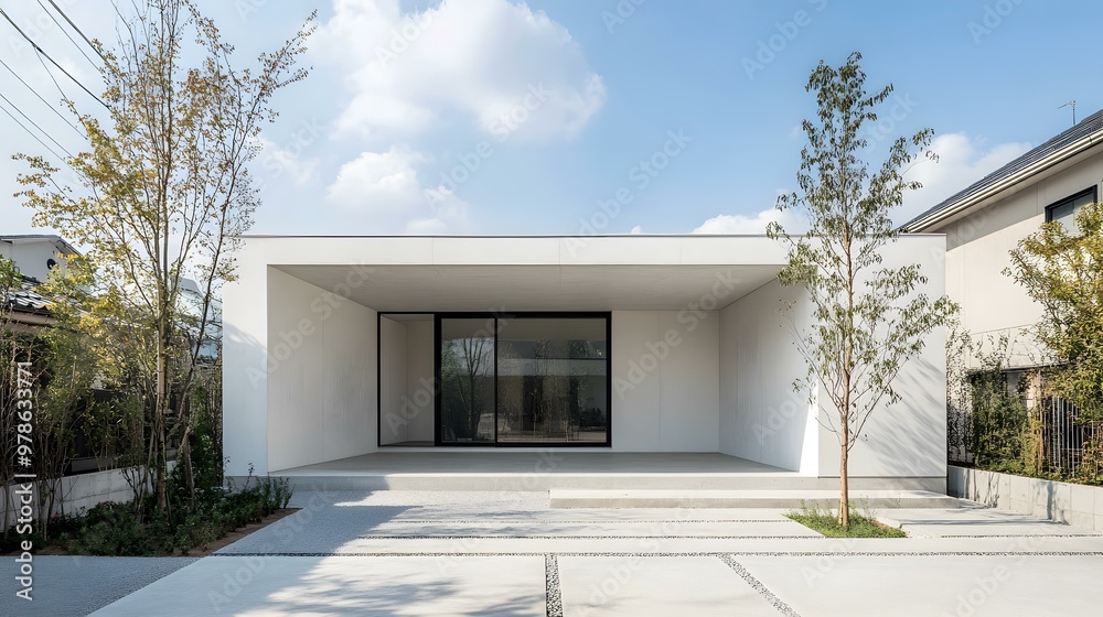 Minimalist Modern House with Concrete Exterior and Sliding Glass Doors Minimalist Modern House with Concrete Exterior and Sliding Glass Doors