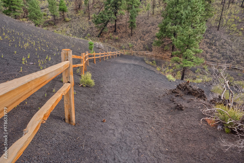 Lava Flow Trail Fenceline at Sunset Crater AZ photo