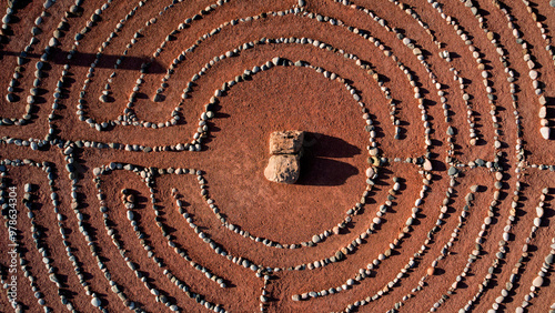 Fotografie Arial view of Labyrinth circle made with rocks